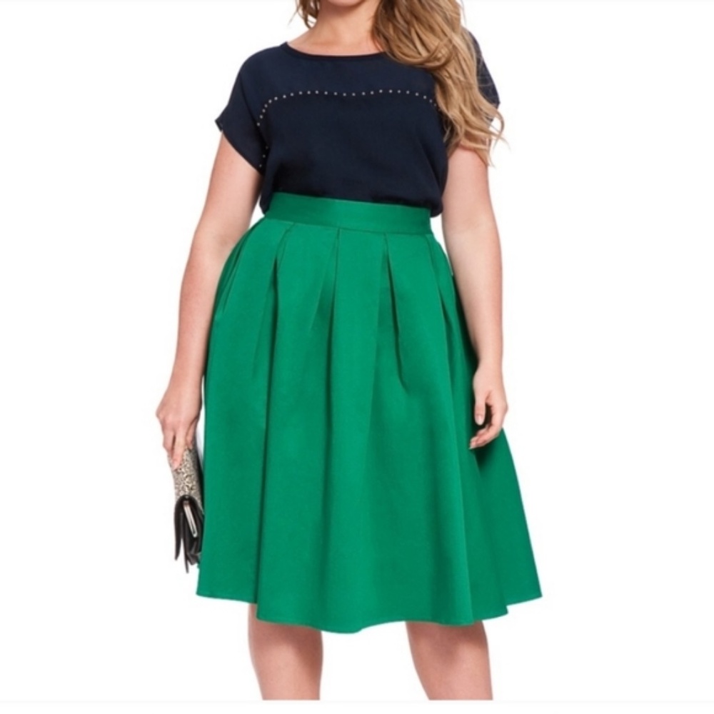 Eloquii Emerald Green A-Line Pleated Skirt
